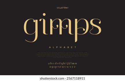 Gimps typography beauty fashion elegant minimalist serif italic fonts decorative wedding vintage retro logos. Minimal luxury font alphabet logo. Vector illustration