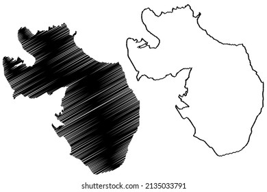 Gimsoya island (Kingdom of Norway) map vector illustration, scribble sketch Gimsoya map