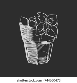 Gin Basil Smash Cocktail. Vector illustration on the black background