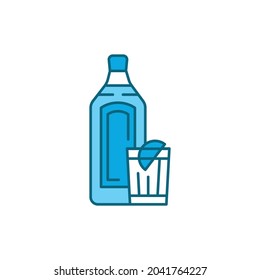 Gin bottle and glass color line icon. Alcoholic beverages. Pictogram for web page, mobile app, promo. UIUXGUI design element. Editable stroke.