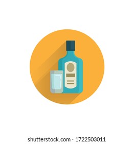 gin bottle with glass colorful flat icon with long shadow. gin flat icon