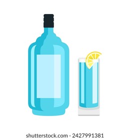Botella de ginebra e ilustración vectorial de estilo plano de vidrio