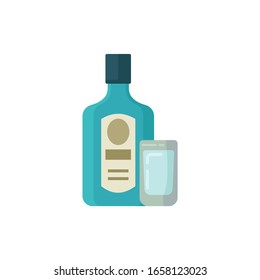 gin bottle with glass flat vector illustration