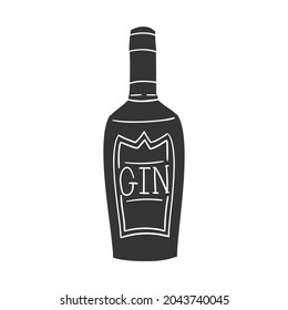 Gin Bottle Icon Silhouette Illustration. Cocktail Drink Vector Graphic Pictogram Symbol Clip Art. Doodle Sketch Black Sign.