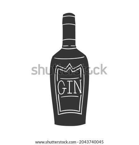 Gin Bottle Icon Silhouette Illustration. Cocktail Drink Vector Graphic Pictogram Symbol Clip Art. Doodle Sketch Black Sign.