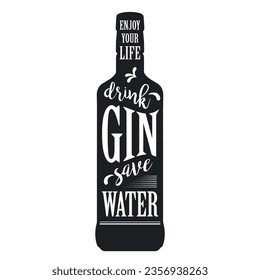 Gin bottle silhouette monochrome label for advertising manufacturer of exotic grain alcohol drinks with spices vector illustration