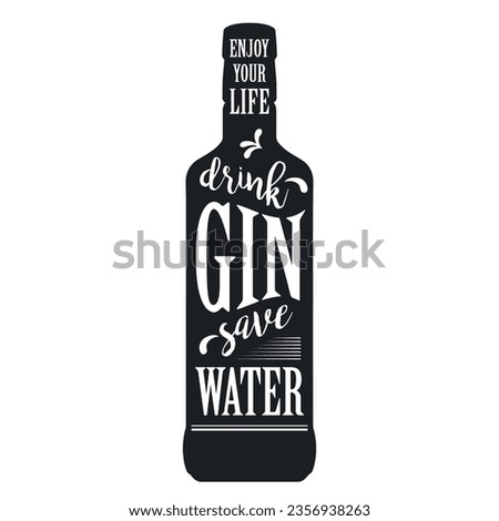 Gin bottle silhouette monochrome label for advertising manufacturer of exotic grain alcohol drinks with spices vector illustration