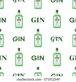 Gin bottles seamless pattern. Alcohol drink flat style design. Vector illustration for pubs, restaurants, hipster bars