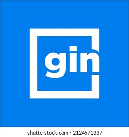 GIN company name initial letters monogram. GIN letters in square on blue background.