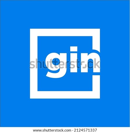 GIN company name initial letters monogram. GIN letters in square on blue background.