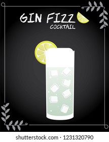 Gin Fizz cocktail illustration vector with lemon wedge.
