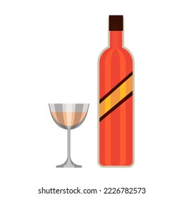 Ilustración vectorial plana. Botella de alcohol con ilustración de dibujos animados de vidrio. Bebidas alcohólicas, concepto de bebidas