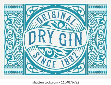 Gin label with floral frame