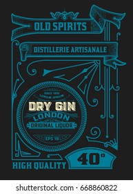 Gin label with floral frame
