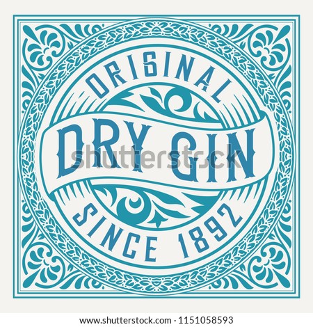 Gin label with floral frame