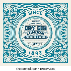 Gin label with floral ornaments