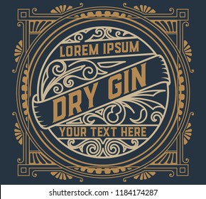 Gin label with floral ornaments