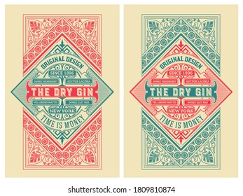 Gin label with floral ornaments