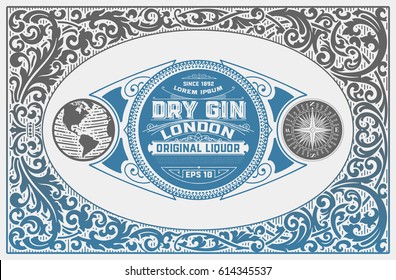 Gin label with floral ornaments