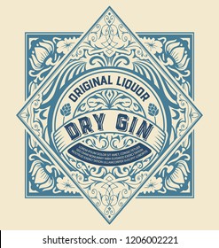 Gin label for packing with floral ornaments