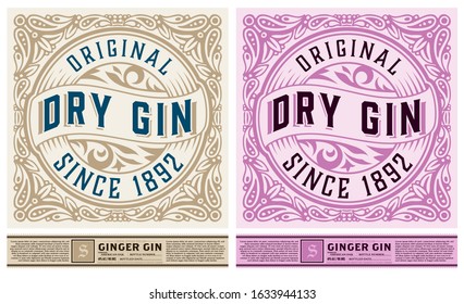 Gin label for packing with floral ornaments