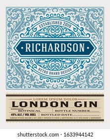 Gin label for packing with floral ornaments