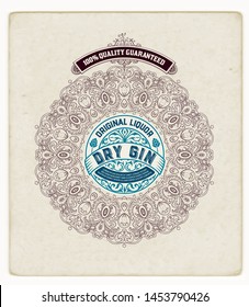 Gin label with vintage ornaments