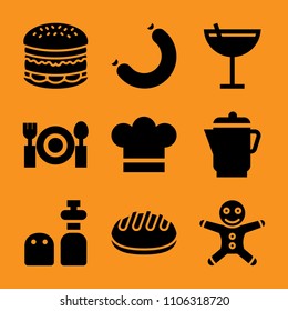 gin, mixing, furniture, cereal, icon and hot icon vector set. Flat vector design with filled icons. Designed for web and software interfaces