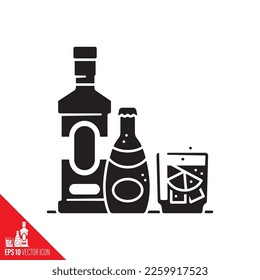 Gin and Tonic Bottles and mixed drink vector glyph icon
