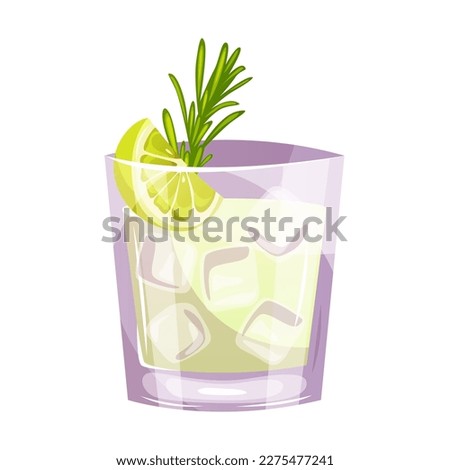Gin tonic classic cocktail with lime, ice, rosemary. Italian aperitif cocktails. Alcoholic beverage for drinks bar menu. Beach Holidays, summer vacation, party, cafe bar, recreation. Vector