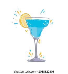 gin and tonic cocktail with lemon, vector clipart, hand drawn food illustration