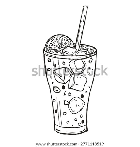 Gin and Tonic Cocktail with Lime, Hand Drawn Vector Sketch, Drink Illustration