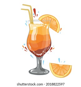 gin and tonic cocktail with orange, vector clipart, hand drawn food illustration
