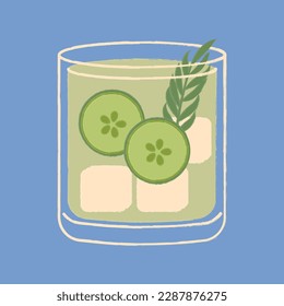 Gin tonic cocktail vector flat illustration. Classic cocktail