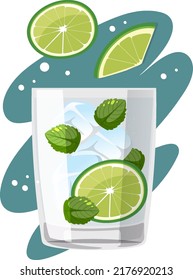 Gin and tonic coctail in a glass illustration