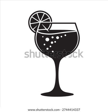 Gin and tonic glass with lime Vector, Silhouette, Illustration.