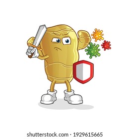 ginger against viruses cartoon. cartoon mascot vector