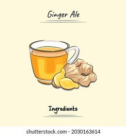 Ginger Ale Illustration Sketch And Vector Style. Good to use for restaurant menu, Food recipe book and food ingredients content.