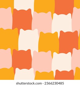 Ginger autumn cat silhouettes create a cute modern abstract seamless pattern with pets for textiles. Vector.