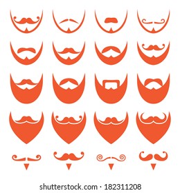 Ginger beard with moustache or mustache vector icons set