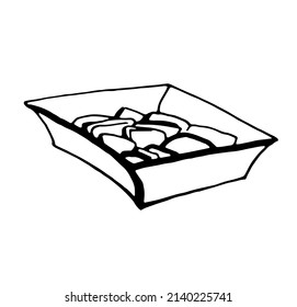 Ginger in a bowl. Black and white illustration. Vector clipart
