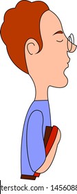 Ginger boy carrying a book,  illustration, vector on white background.