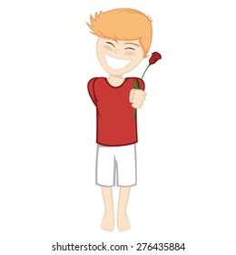 A ginger boy gives a rose