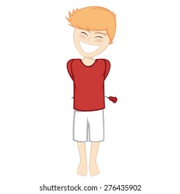 A ginger boy with a rose behind his back