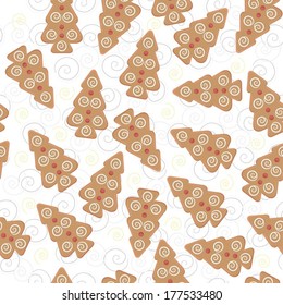 Ginger bread Christmas tree seamless pattern, decorated background