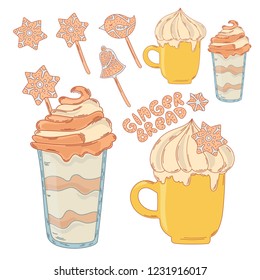 GINGER BREAD COCKTAIL Christmas Vector Illustration Set for Print, Greeting and Decoration