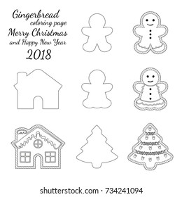 Ginger bread cookie icon logo black and white set. Coloring book page for adults and kids. Vector illustration can be used as sticker, badge, sign, stamp, logo, banner, icon or label.