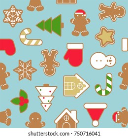 Ginger bread cookie in various shape , background for Christmas, seamless pattern