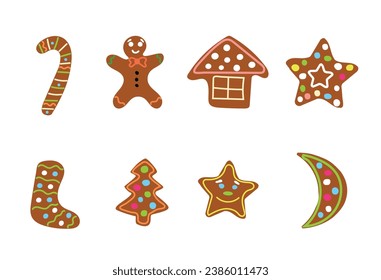 Cocinas de pan jengibre aisladas en blanco. Arte vectorial de la temporada invernal y celebración navideña