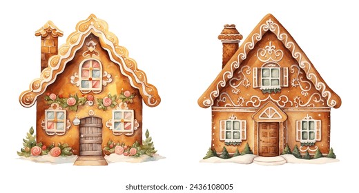 ginger bread house watercolor vector illustration